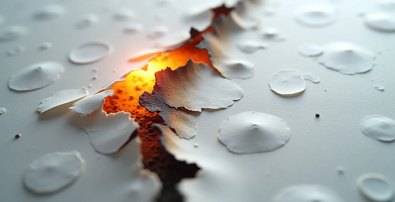 Close-up macro shot of document analysis revealing hidden warning signs