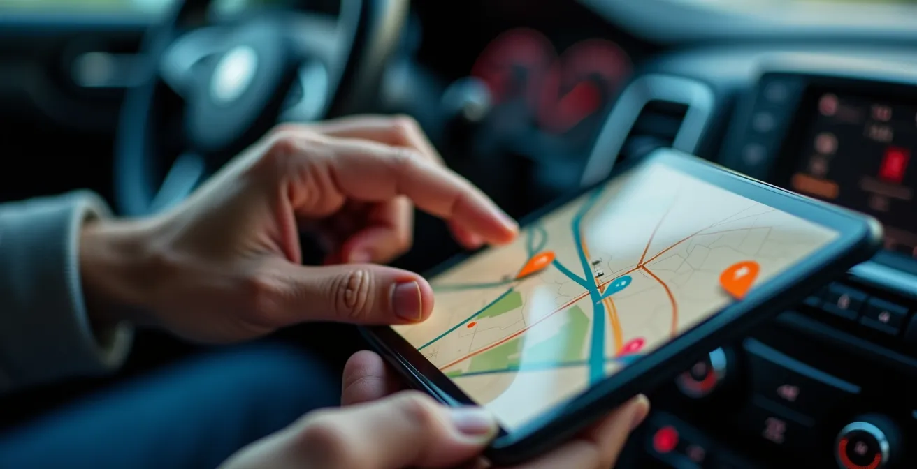 Hand holding smartphone showing charging station map interface