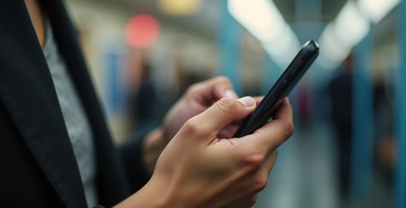 Close-up of hands coordinating between transit and rideshare apps