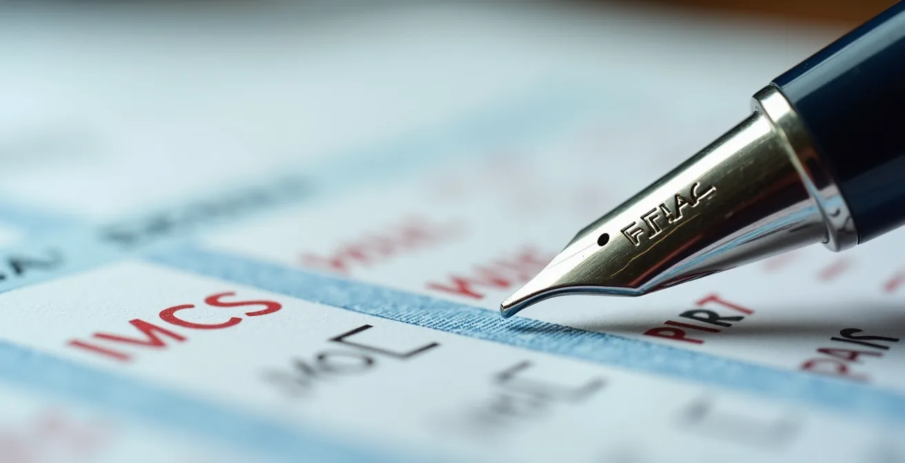 Extreme close-up of visa application form with pen highlighting important sections