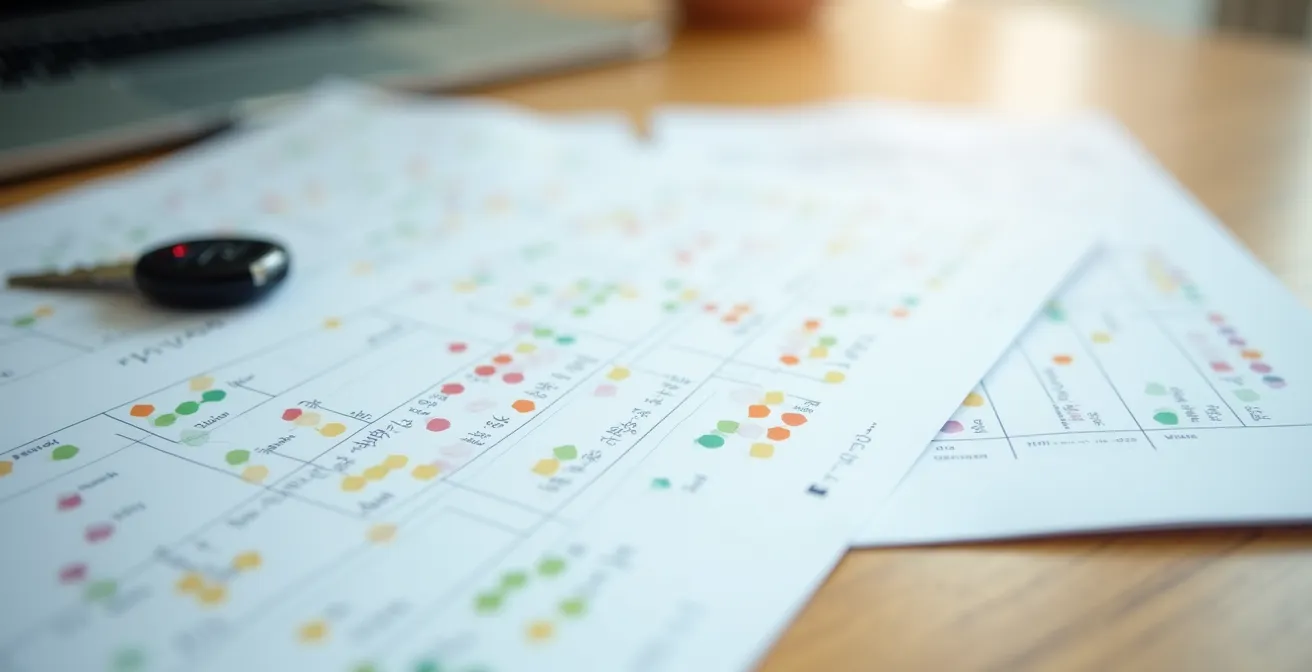 A calendar visualization showing optimal booking windows and strategic timing for securing weekend car rentals.